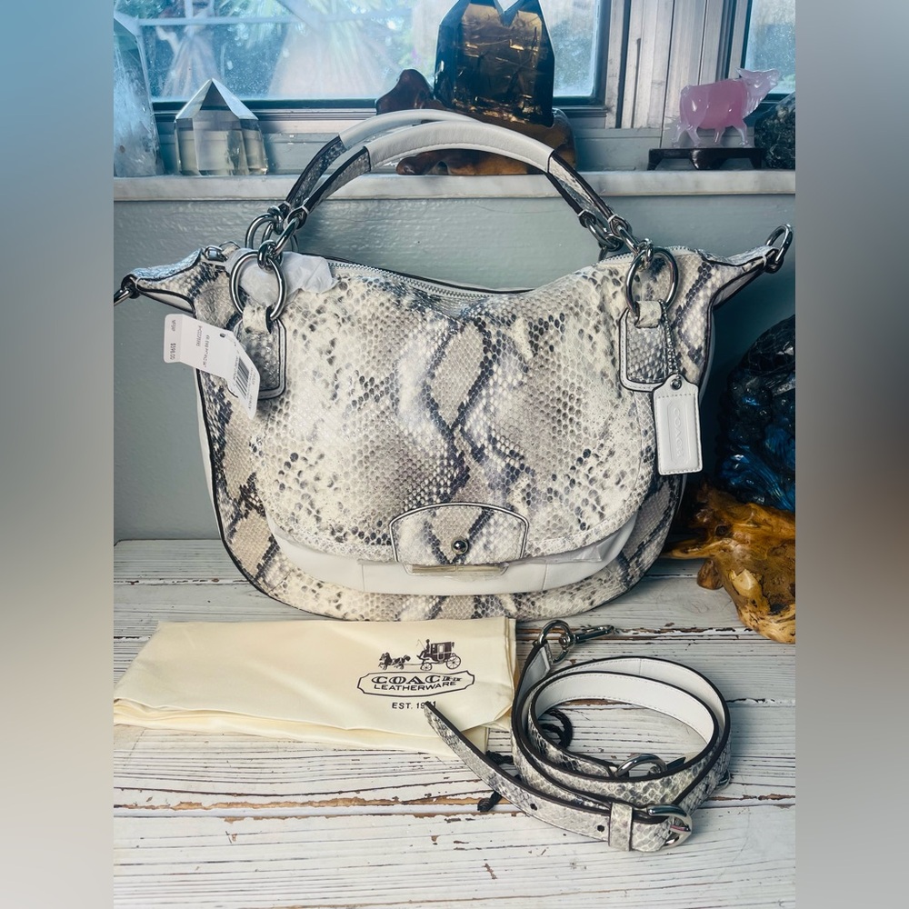 Coach Y2K Kristin Python Embossed Silver Parchment Leather Round Satchel Hobo